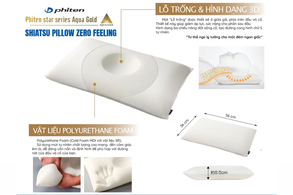gối ngủ phiten giúp chống gù lưng mỏi vai gáy