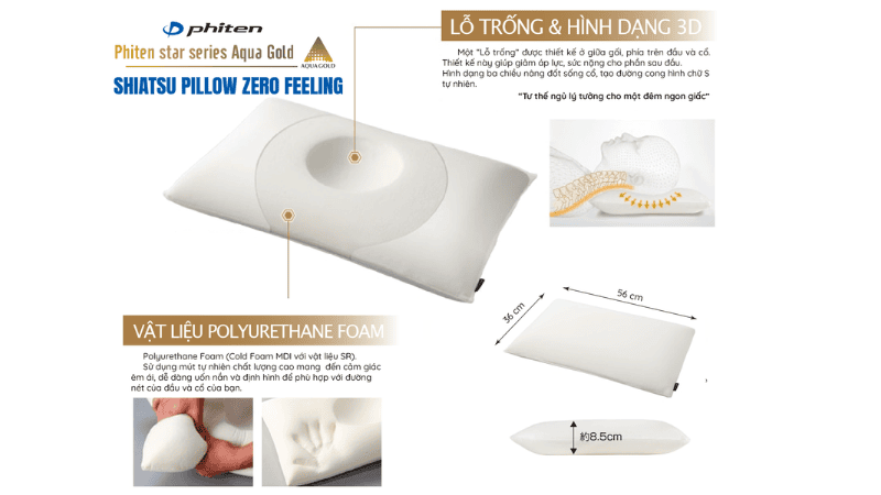 Gối Hỗ Trợ Vai Gáy Cổ Giúp Ngủ Ngon - Phiten Star Series Aquagold Shiatsu  Pillow_Zero Feeling - Nhà Phân Phối Độc Quyền Phiten tại Việt Nam